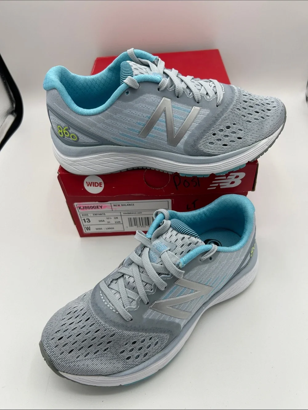 New Balance 860 Light Gray and Teal GIRLS 13W width Shoes